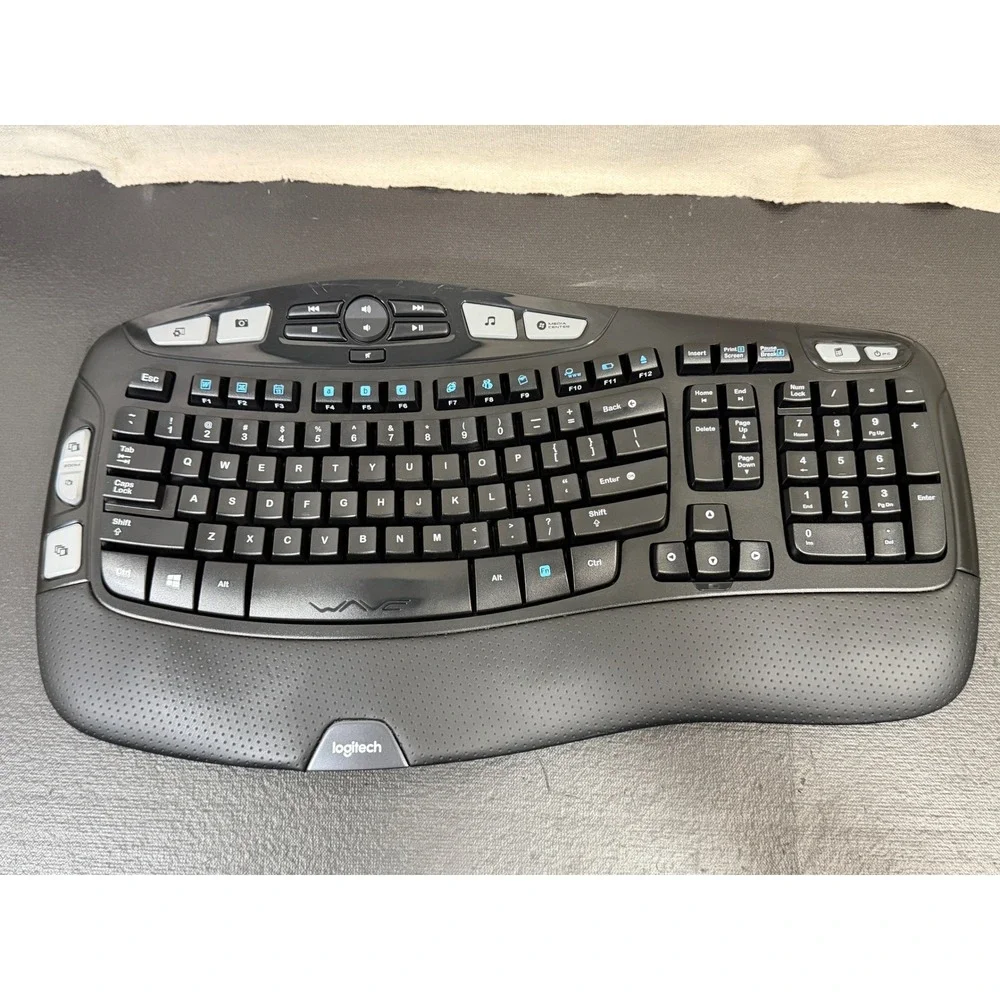 Logitech K350 Wireless Wave Keyboard Dongle Full Size Black Ergonomic Media Keys